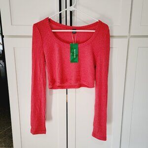 EZwear Ribbed Knit Crop Top Long Sleeve Hot Pink Women’s Sz L NWT Shein